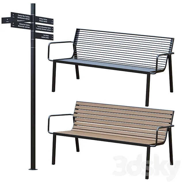 Park Benches Urn and Direction Signs by mmcite 3DS Max Model