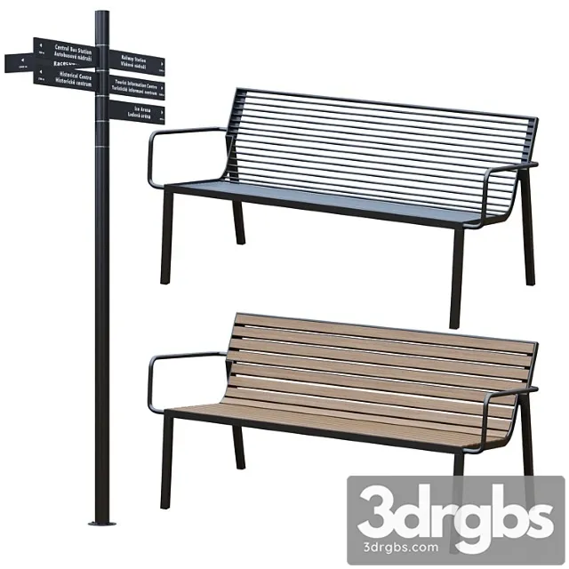 Park Benches Urna And Direction Signs From Mmtsite 3dsmax Download