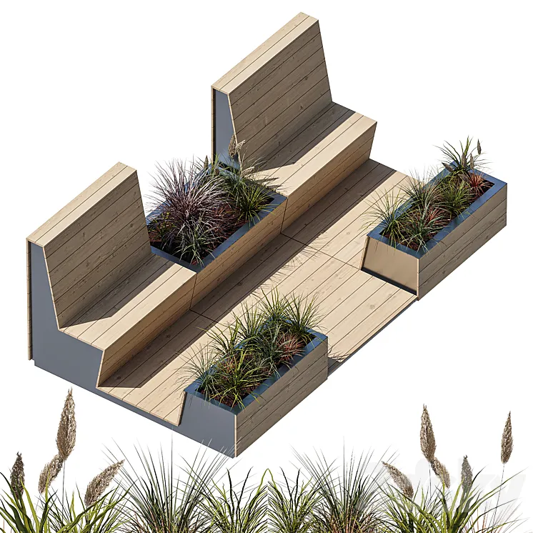 Parklet with two benches 3DS Max