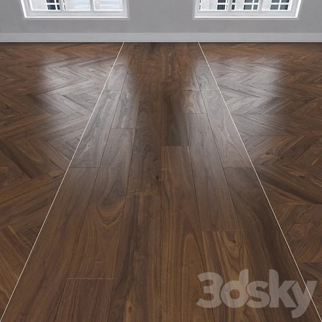 Parquet American walnut 3 kinds: herringbone linear chevron. 3DS Max Model