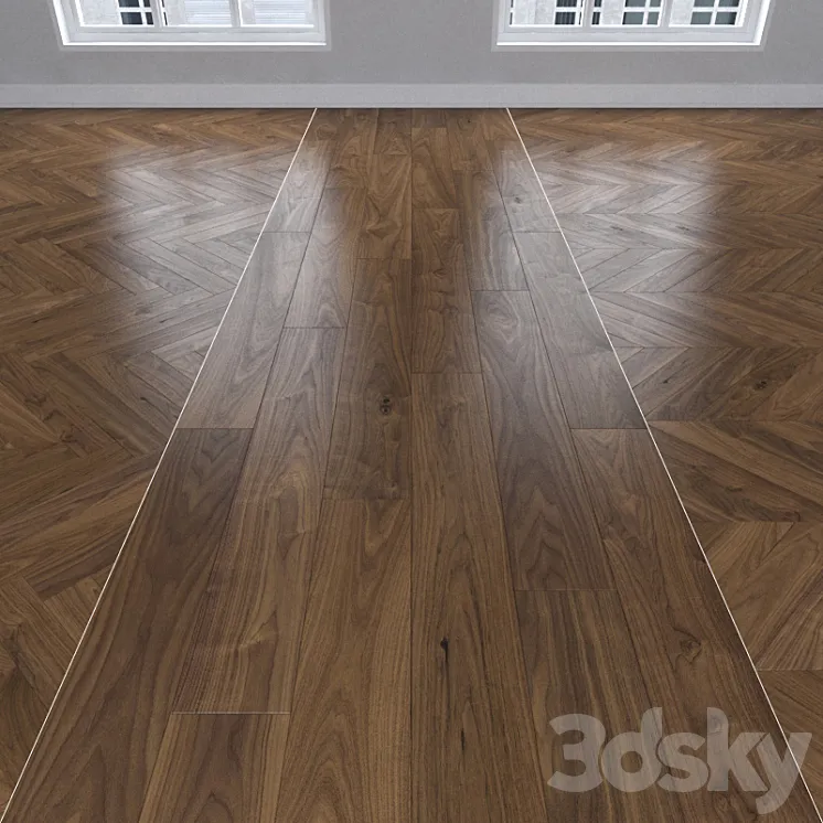 Parquet American walnut 3 kinds: herringbone linear chevron. 3DS Max