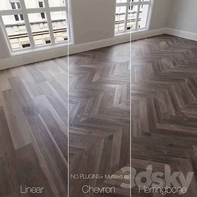 Parquet natural ancient oak 3 types. Linear chevron herringbone. 3DS Max Model