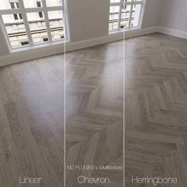 Parquet natural oak Twilight 3 types. Linear chevron herringbone 3dsMax Model