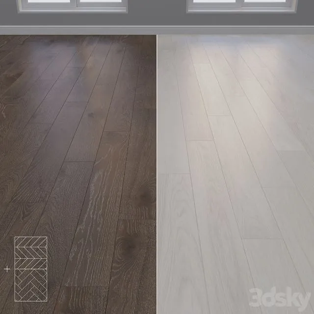 Parquet Oak 2 types layout Christmas tree chevron and linear setduo25 3dsMax Model