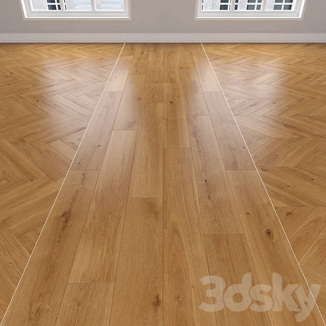 Parquet Oak caramel 3 types: herringbone linear chevron. 3DS Max Model