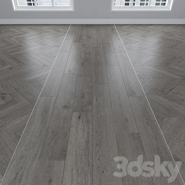 Parquet Oak gray 3 types: herringbone linear chevron. 3ds Max