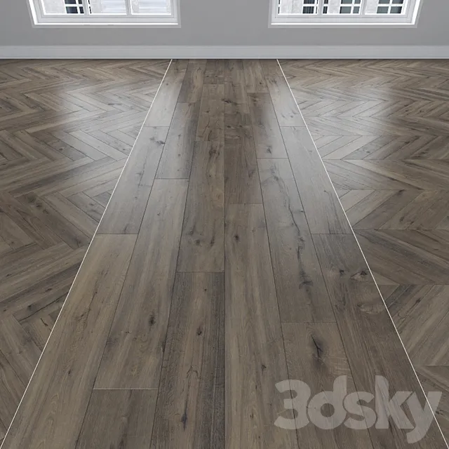 Parquet Oak vintage 3 types: herringbone linear chevron. 3ds Max