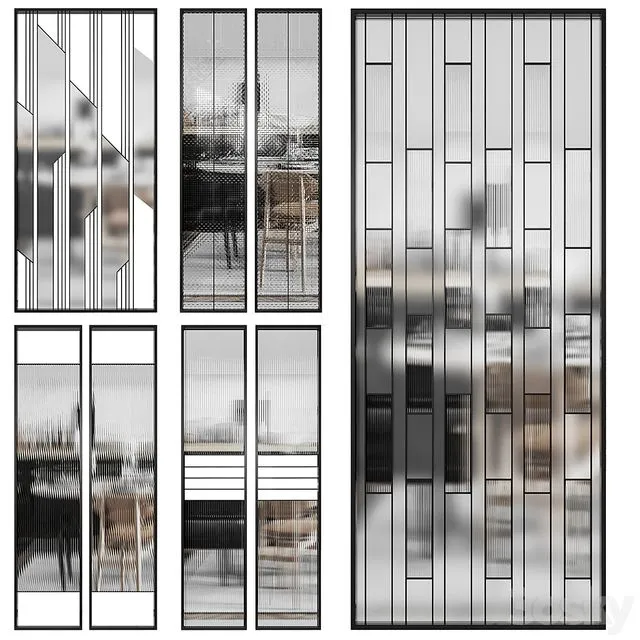 Partition 11 french doors glass ribbed 3dsMax Model