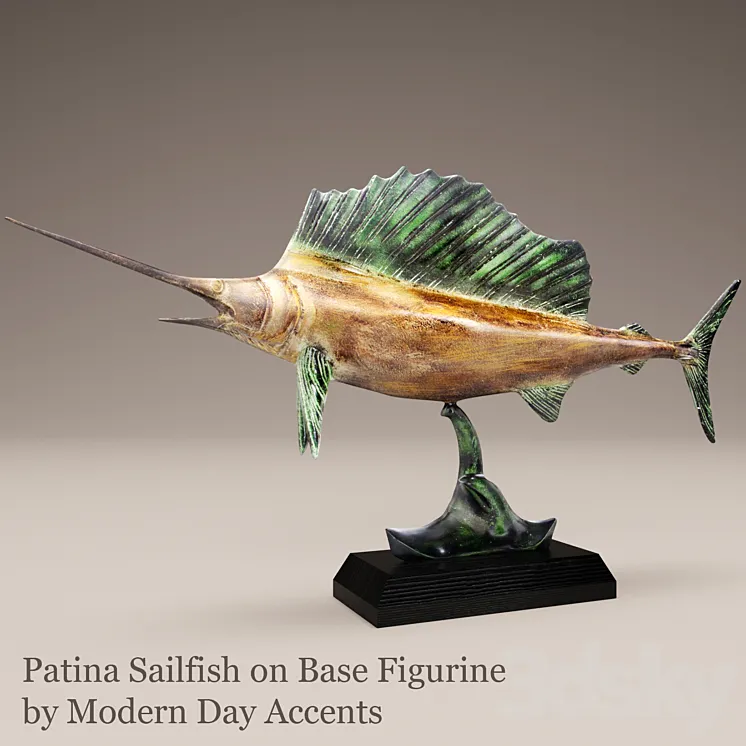 Patina Sailfish swordfish swordfish fish swordfish sculpture statue figurine sea marine wooden 3DS Max