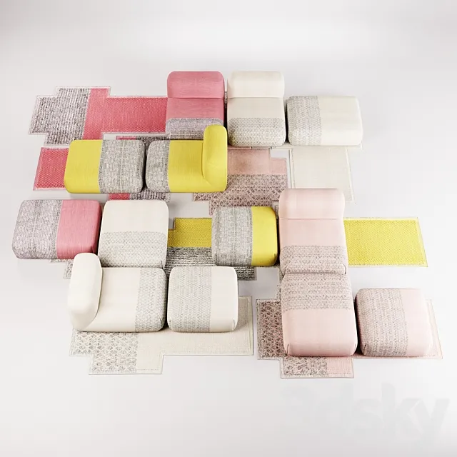 Patricia Urquiola GAN Mangas Collection: Rug & Poufs 3ds Max