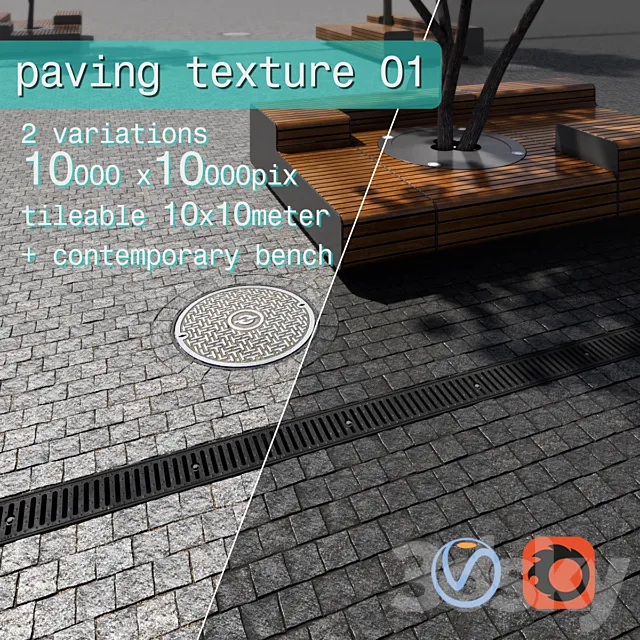 Paving granite damage _ street furniture 01 3DSMax File