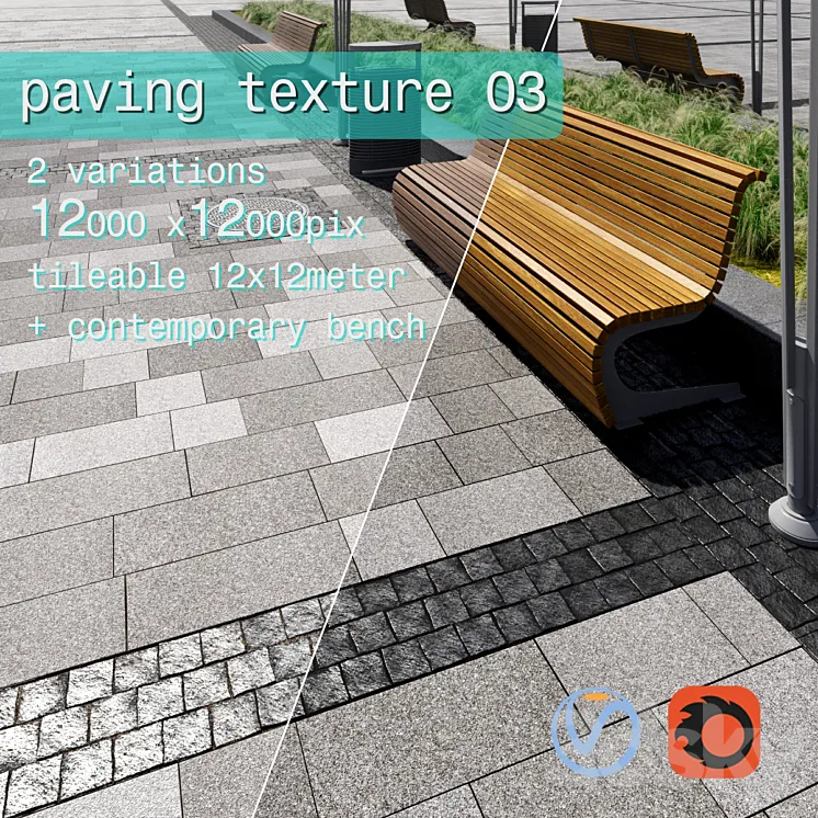 Paving granite plates HR \/ street furniture 03 3DS Max