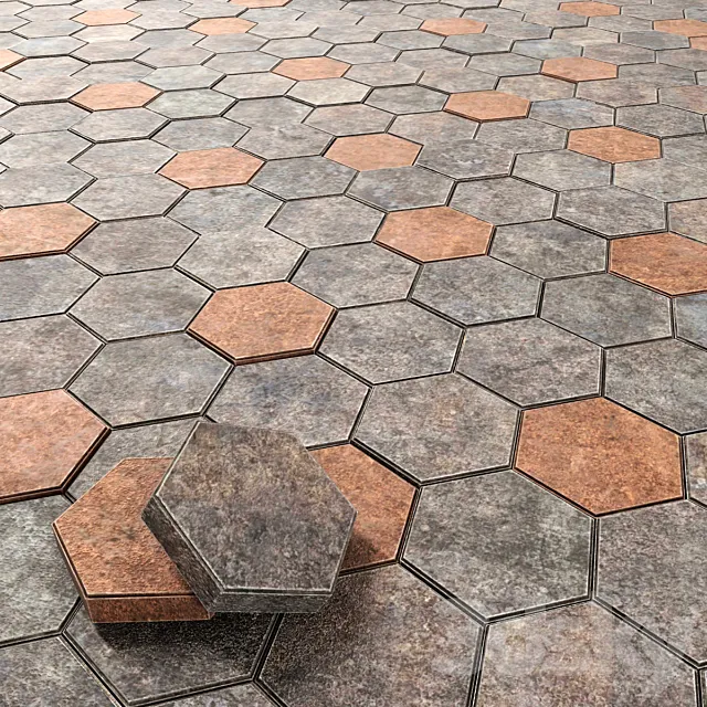 Paving hexagon _ Hexagonal Cobbles 3ds Max