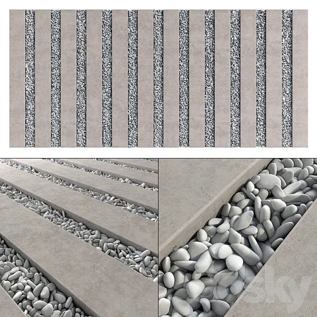 Paving long line plate pebble n1 _ Paving long line plate with pebbles 3DS Max Model