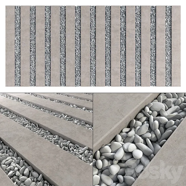 Paving long line plate pebble n1 \/ Paving long line plate with pebbles 3DS Max