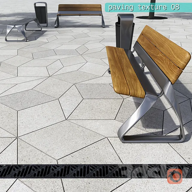 Paving rombic HR _ street furniture 08 3ds Max