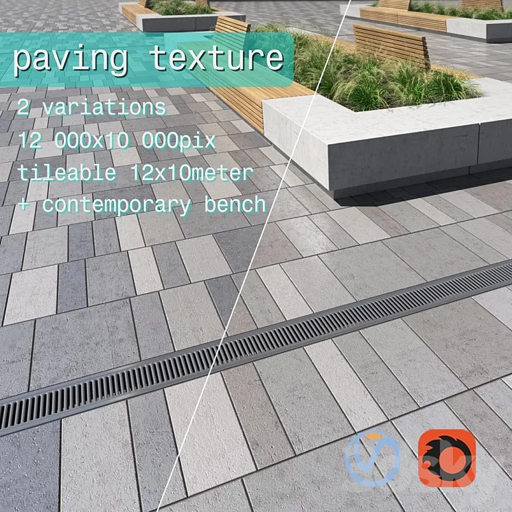 Paving \/ street furniture 02 3DS Max