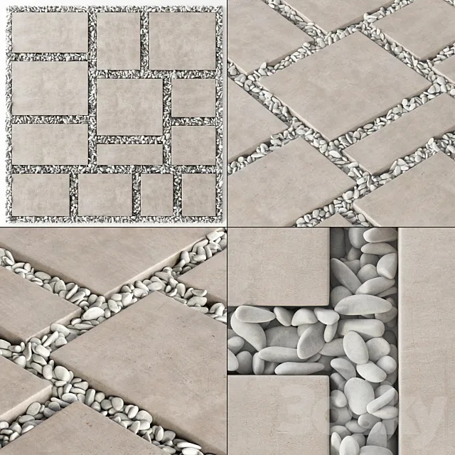 Paving tile square pebble n2 _ Paving tile square of pebble slabs 3DS Max Model