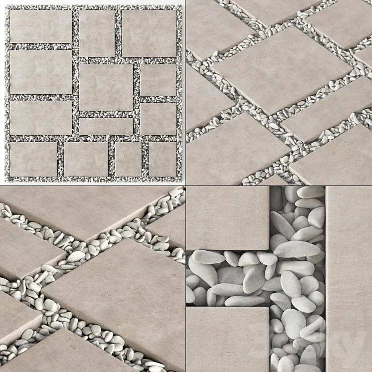 Paving tile square pebble n2 \/ Paving tile square of pebble slabs 3DS Max