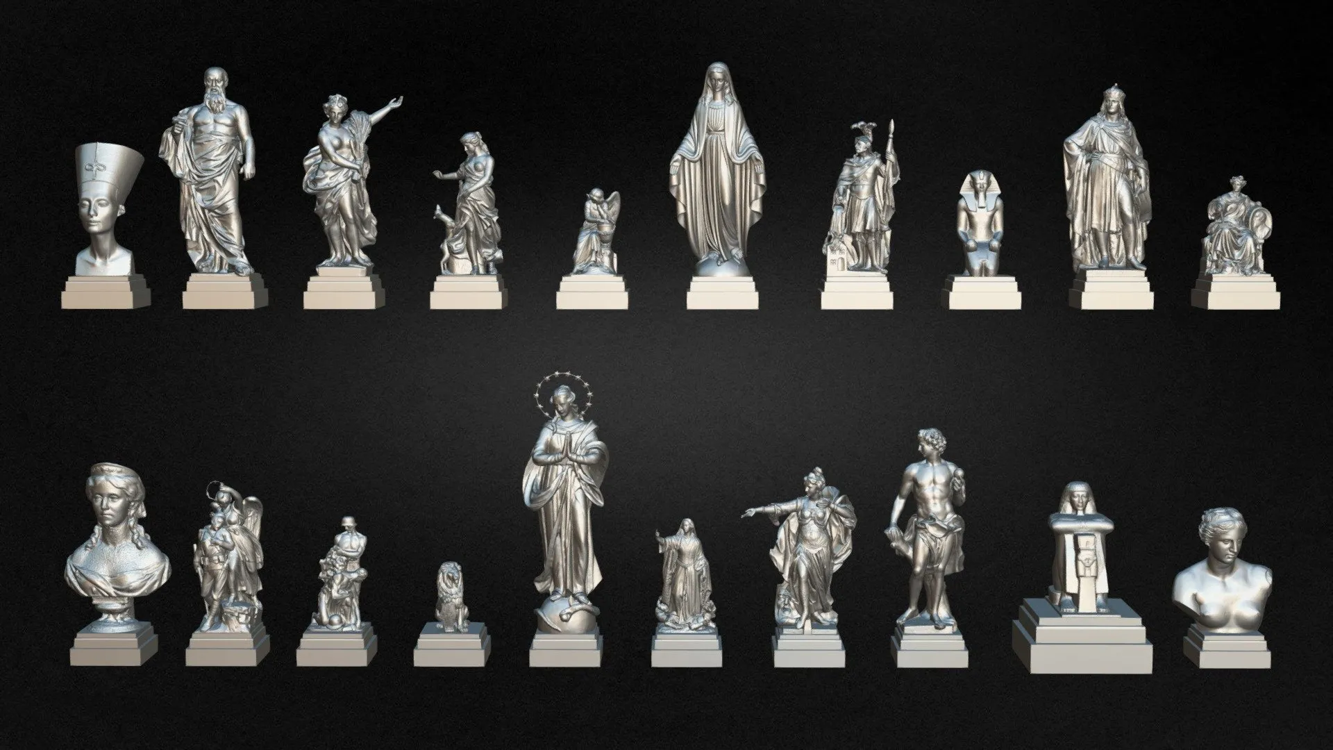 PBR Game 3D Models – 20 Statues Kitbash Vol 03