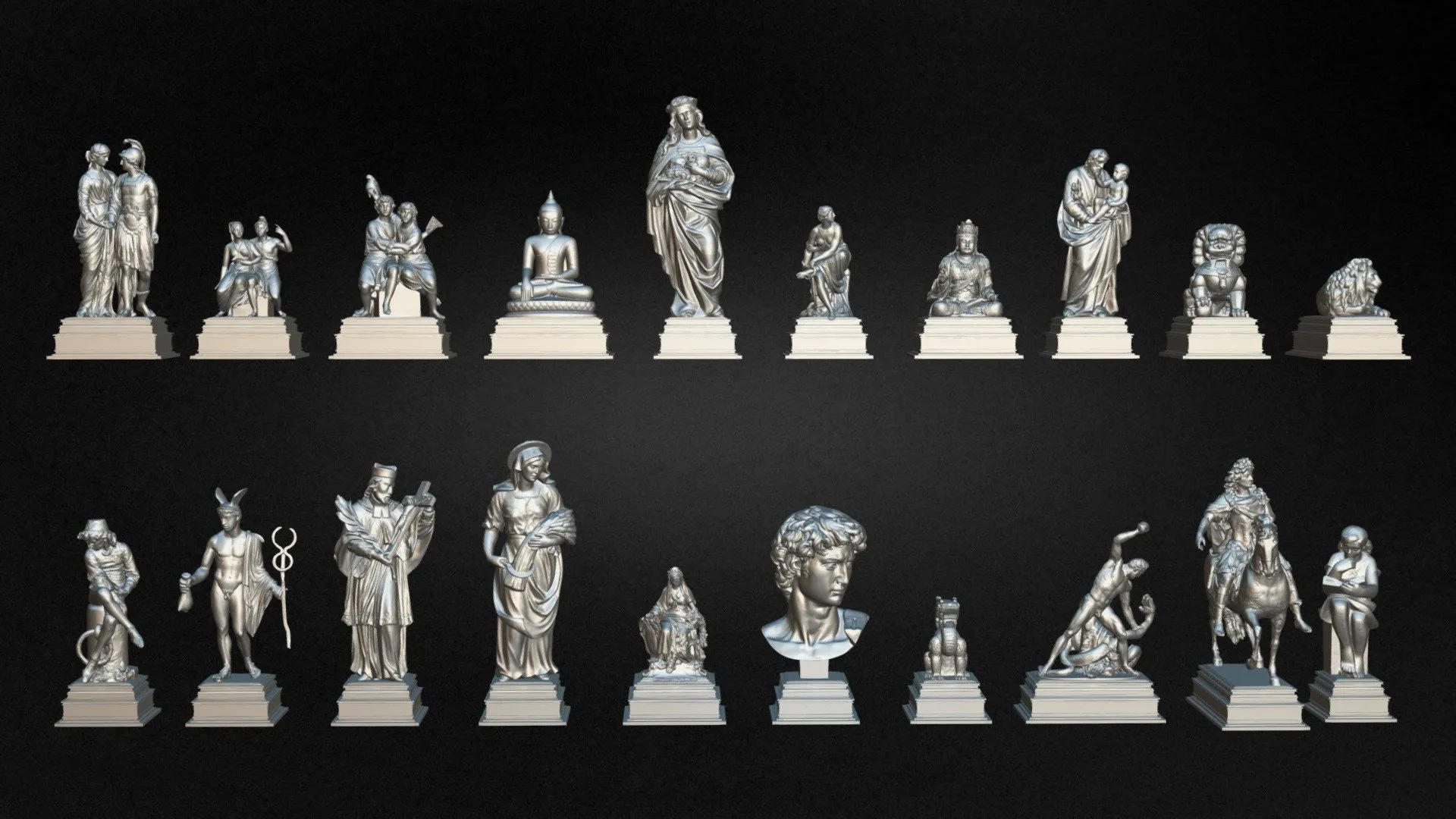 PBR Game 3D Models – 20 Statues Kitbash Vol 05