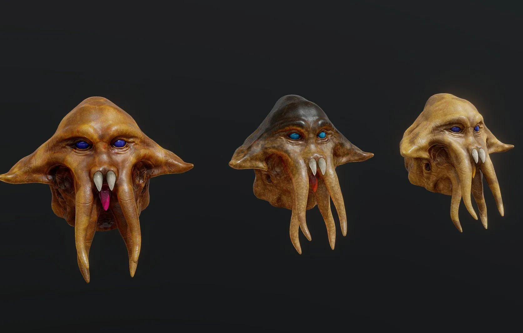 PBR Game 3D Models – 3 Star Wars Quarren Head Variations