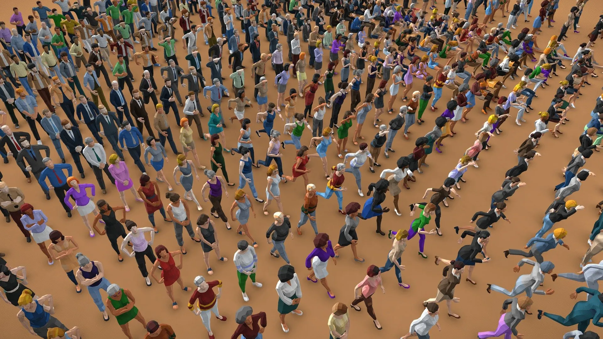 PBR Game 3D Models – 500 Posed People For Archviz Low Poly Style