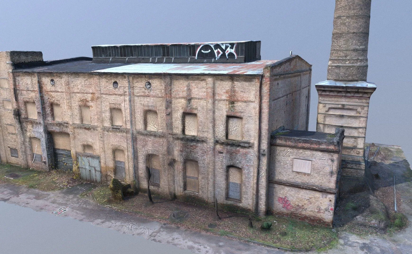 PBR Game 3D Models – Abandoned Brick Factory With A Large Chimney