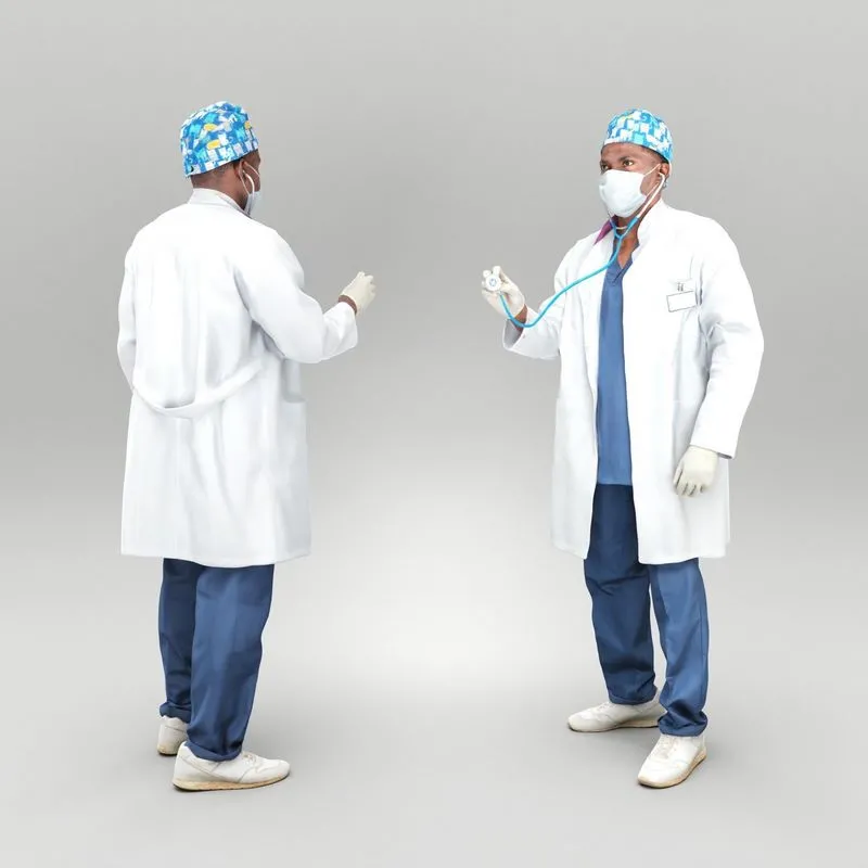 PBR Game 3D Models – African-American doctor with diagnostic tool 400