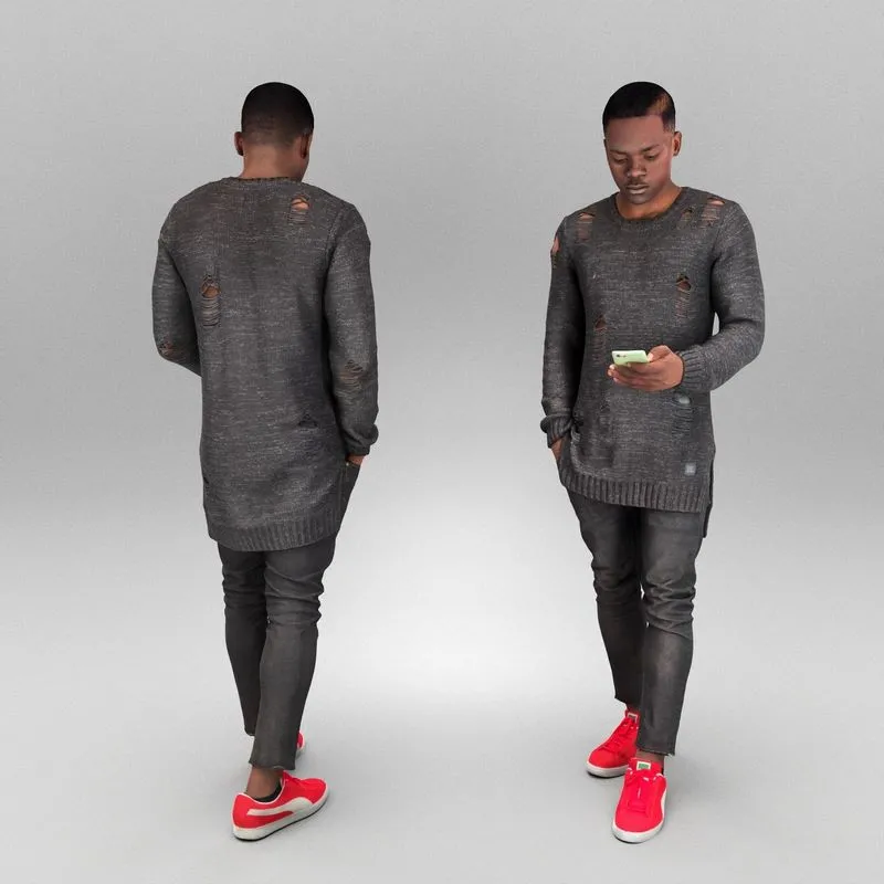 PBR Game 3D Models – African man holding phone 431