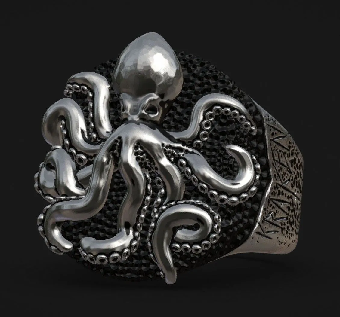 PBR Game 3D Models – Anel Kraken Prata