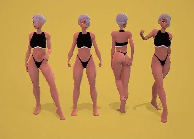 PBR Game 3D Models – AnimeGirl4 woman in bikini Low-poly