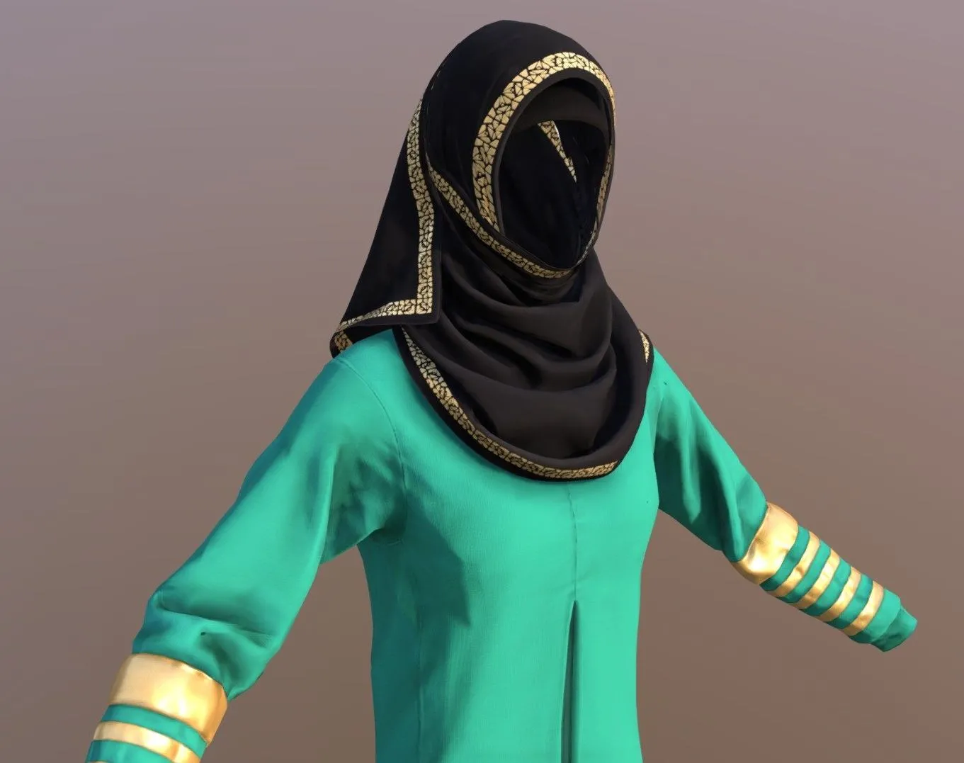 PBR Game 3D Models – Arabic Hijab Dress For Game Ready For Animating