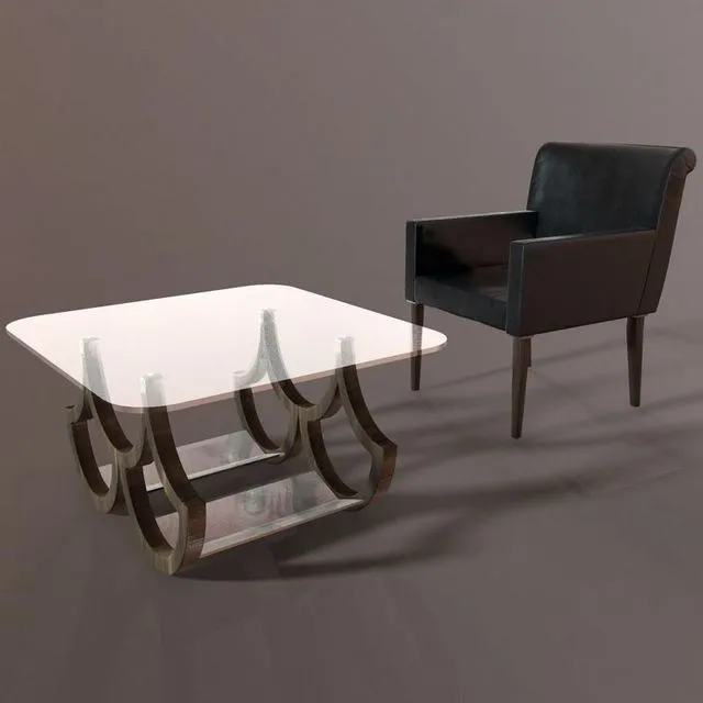 PBR Game 3D Models – Armchair with a table