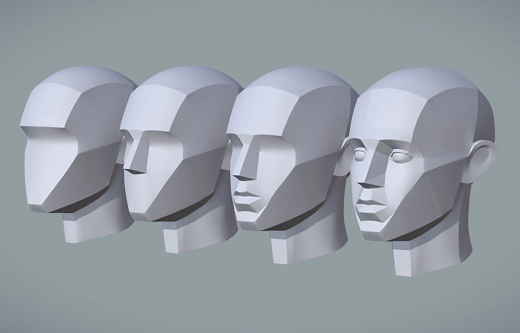 PBR Game 3D Models – Basic Head Structure Building Blocks