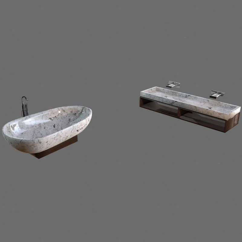 PBR Game 3D Models – Bath and Washing-Stand of Granite