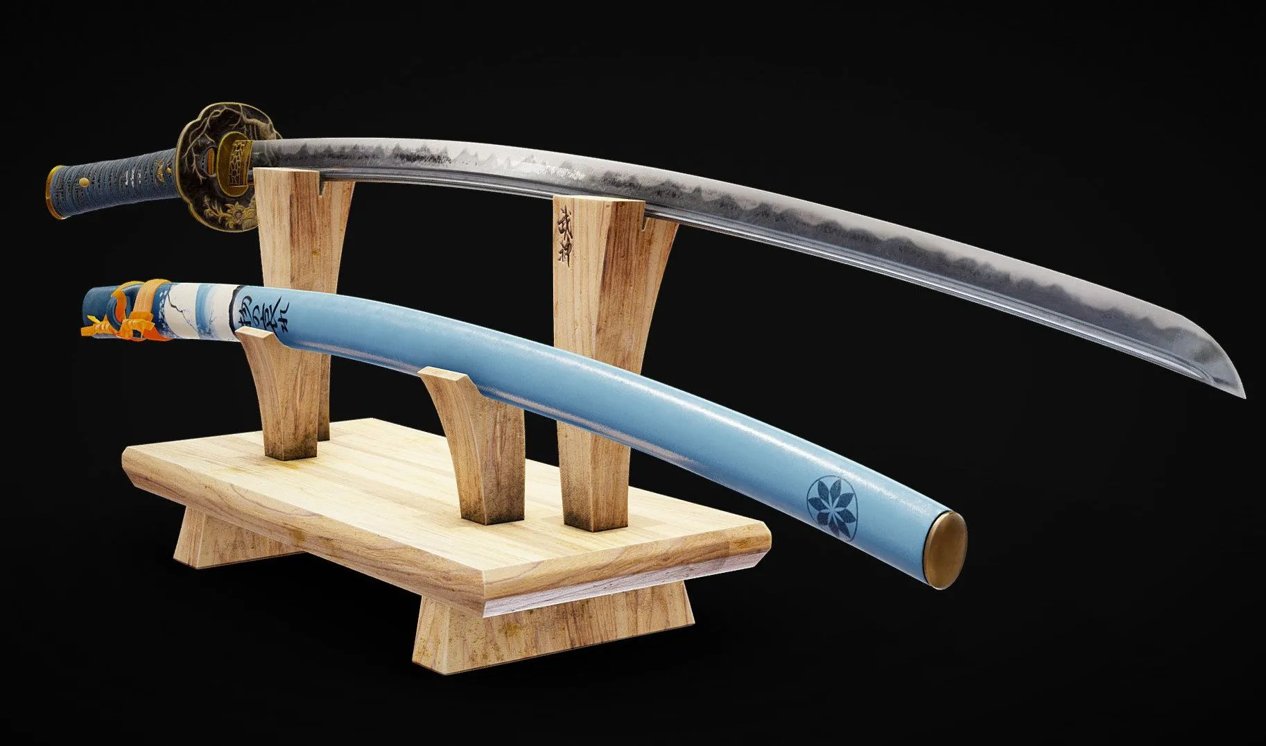PBR Game 3D Models – Blue Odachi Large Samurai Sword Katana