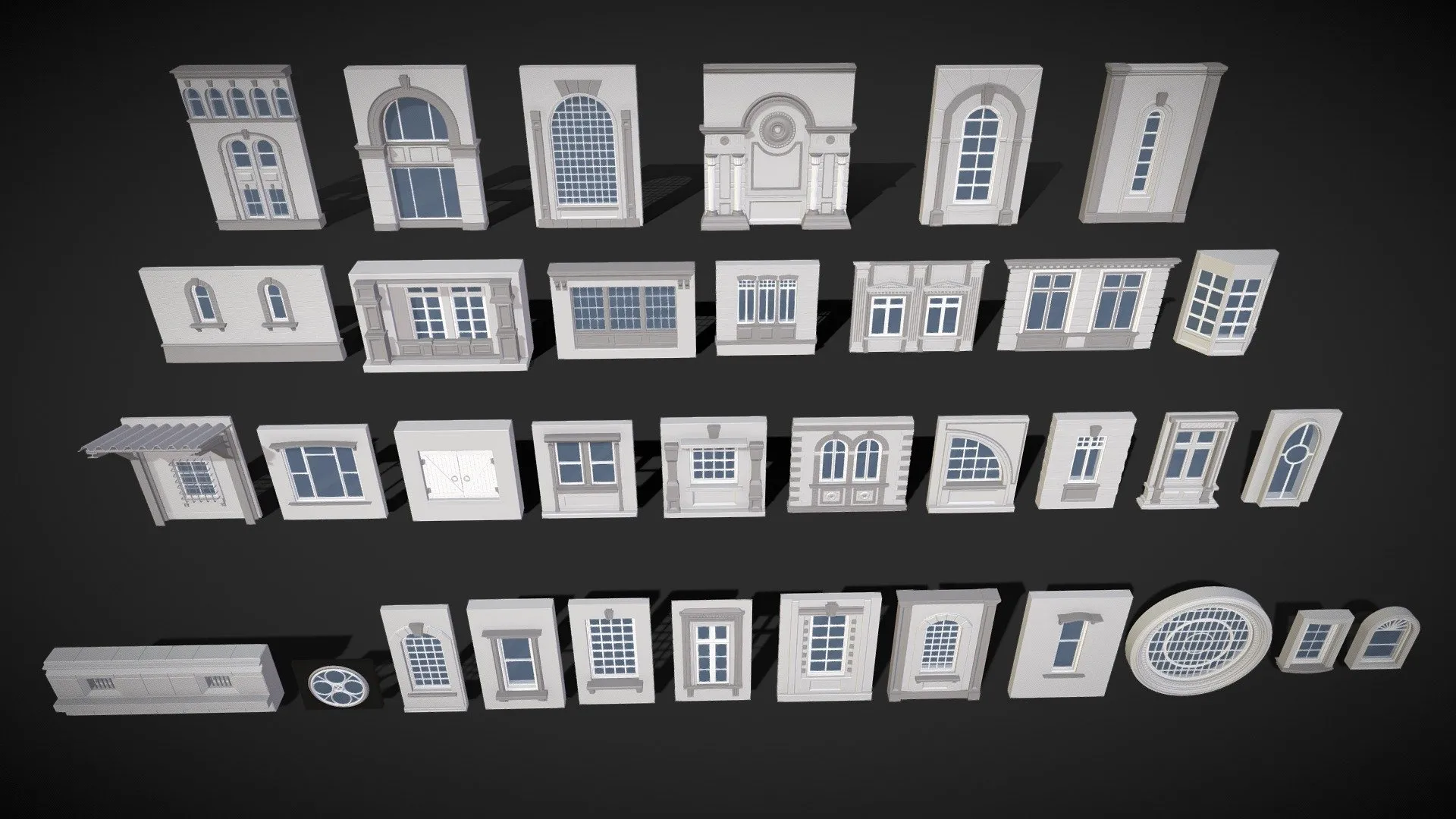 PBR Game 3D Models – Building Facade Collection 5 35 Pieces