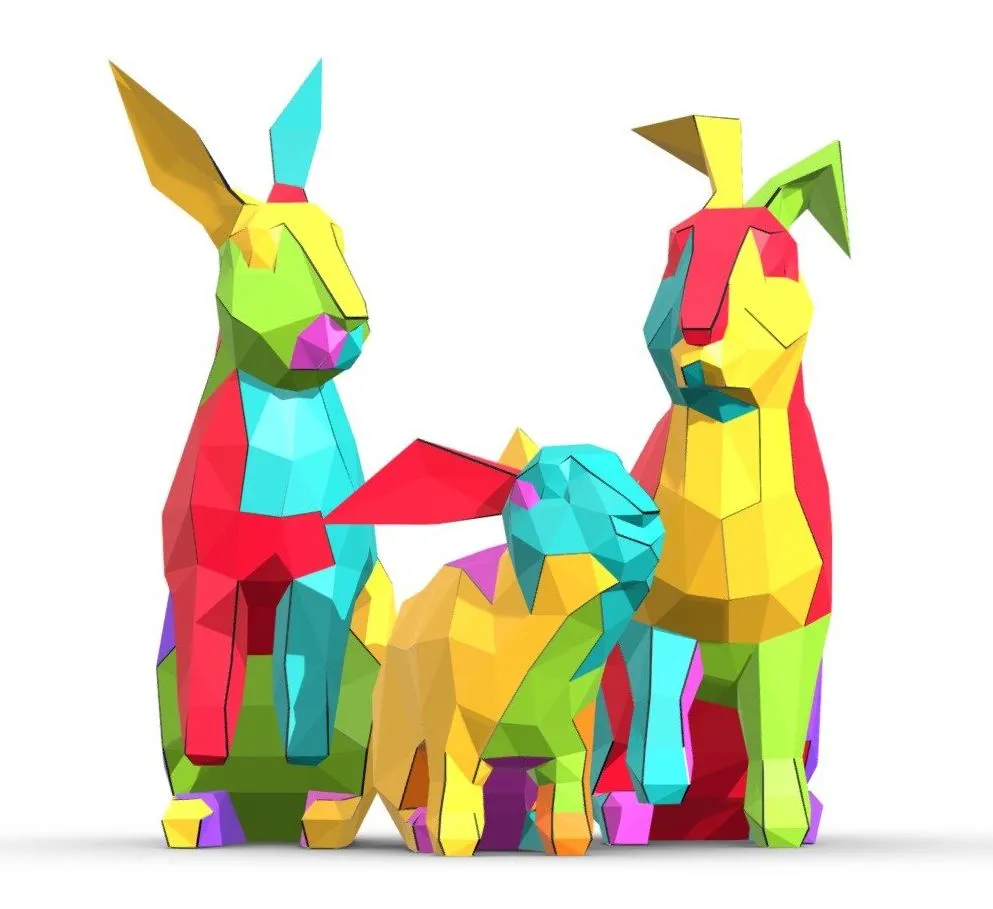 PBR Game 3D Models – Bunnies Foldables Papercraft Pattern