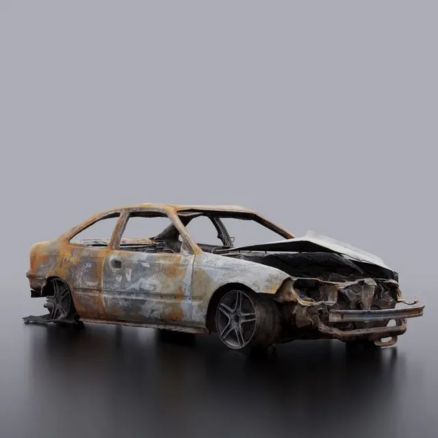 PBR Game 3D Models – Burnt Car