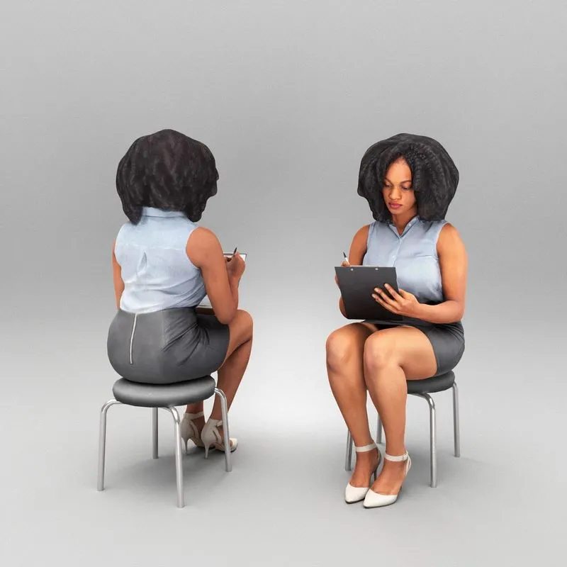 PBR Game 3D Models – Business woman sitting and working with documents 458