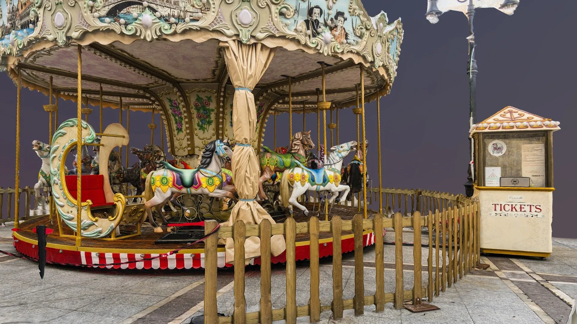 PBR Game 3D Models – Carousel With Fence And Ticket Booth
