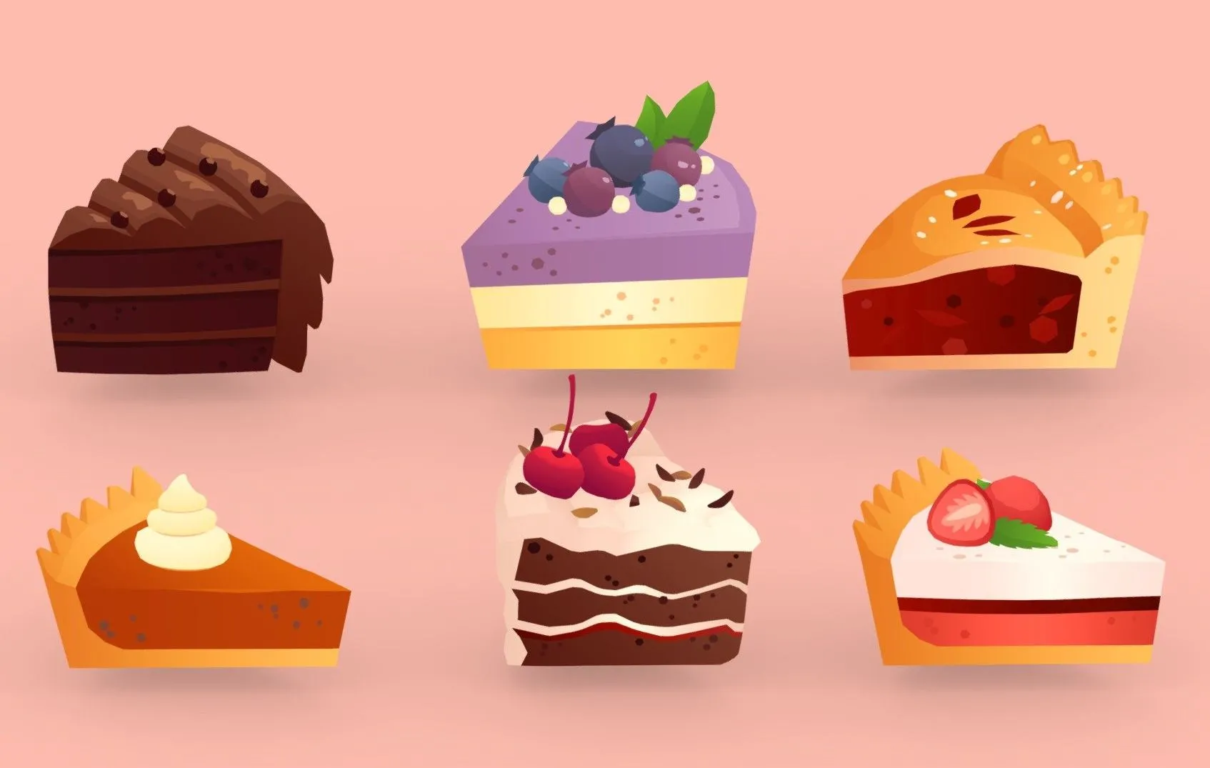 PBR Game 3D Models – Cartoon Cakes And Pies