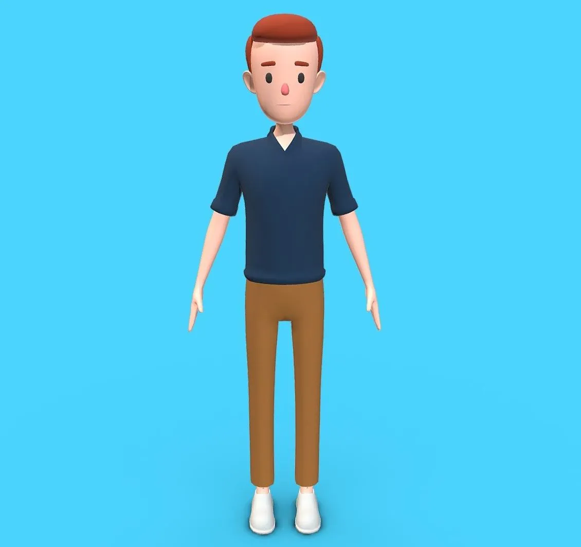 PBR Game 3D Models – Casual Man With Brown Pants And Blue Shirt