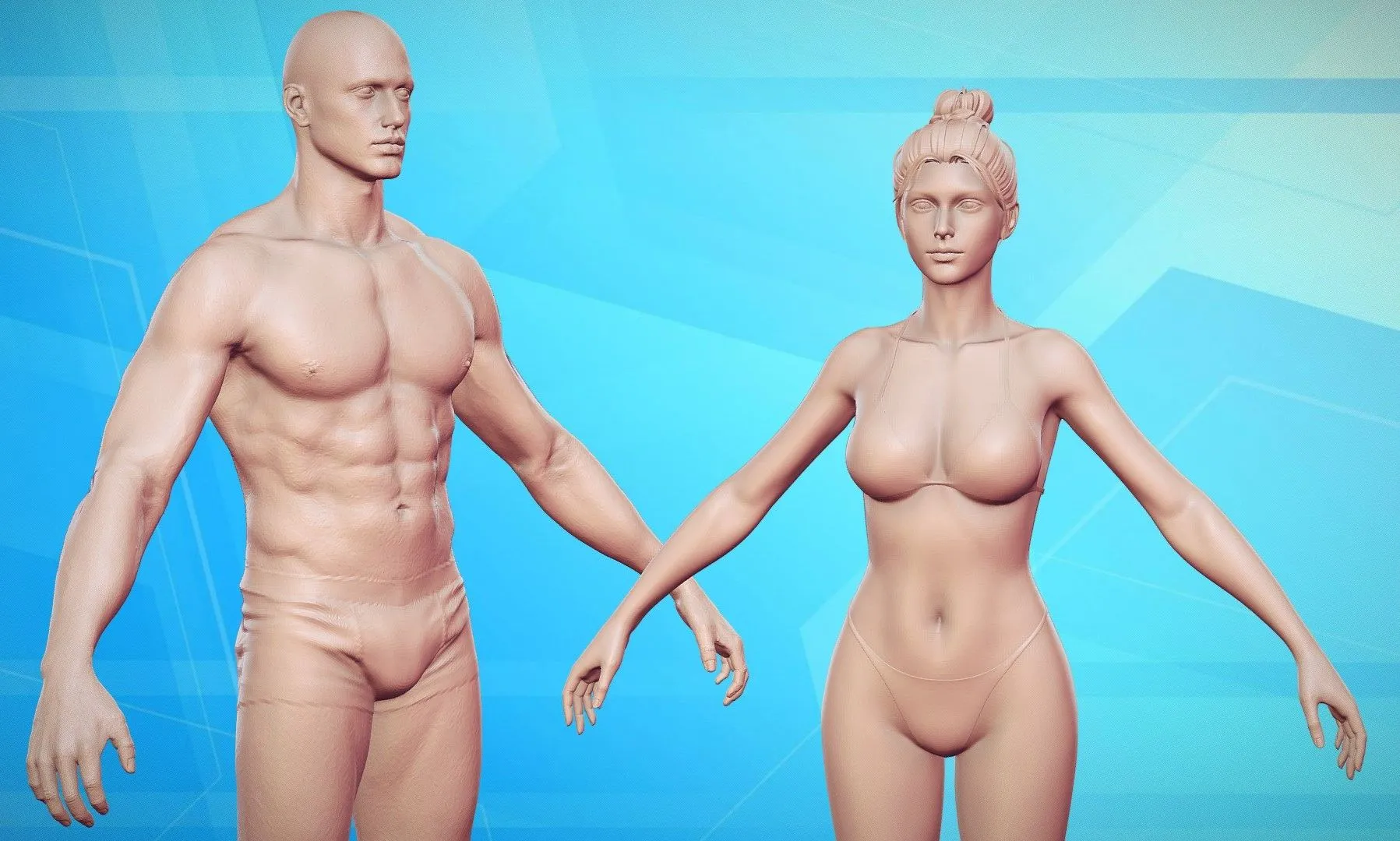 PBR Game 3D Models – Caucasian Character Man Woman Highpoly Zbrush