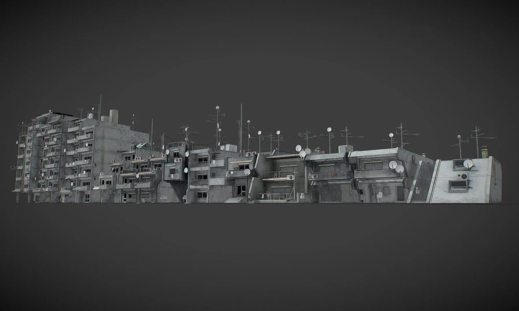 PBR Game 3D Models – Dystopian Cyberpunk Building Pack