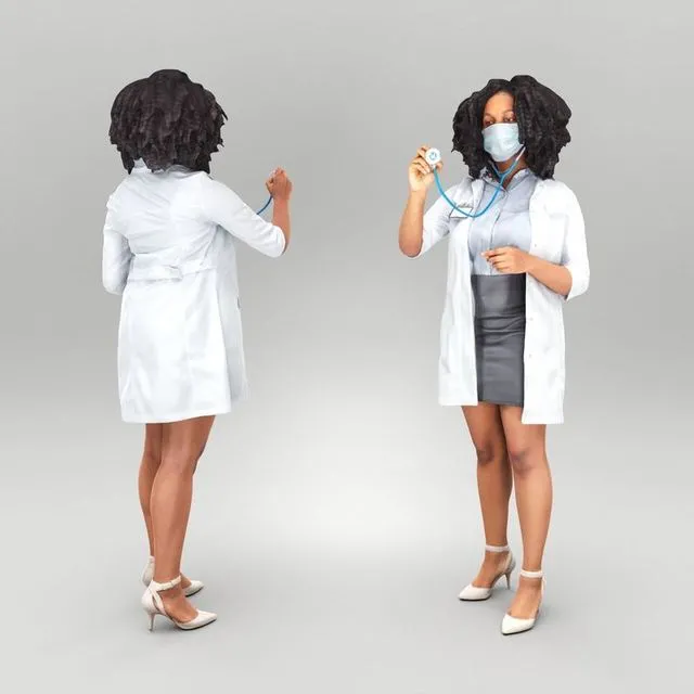 PBR Game 3D Models – Female doctor in medical attire with stethoscope 401