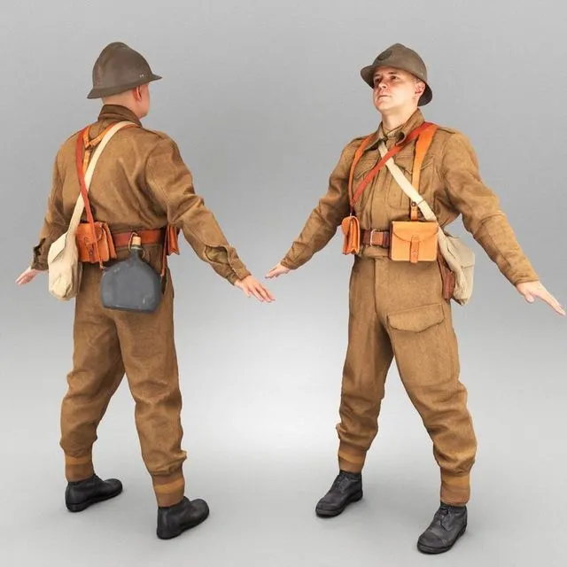 PBR Game 3D Models – French infantryman ready for animation 360