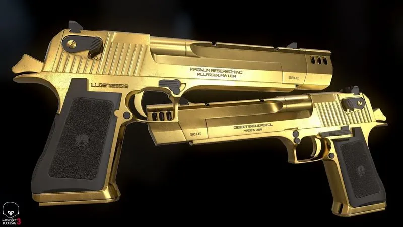 PBR Game 3D Models – Gold Desert Eagle