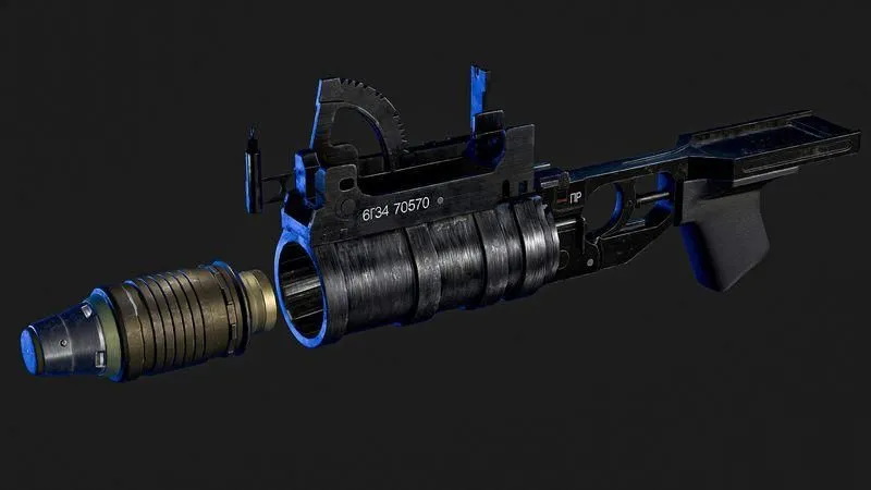 PBR Game 3D Models – Grenade launcher GP-34 with VOG-25M Koster